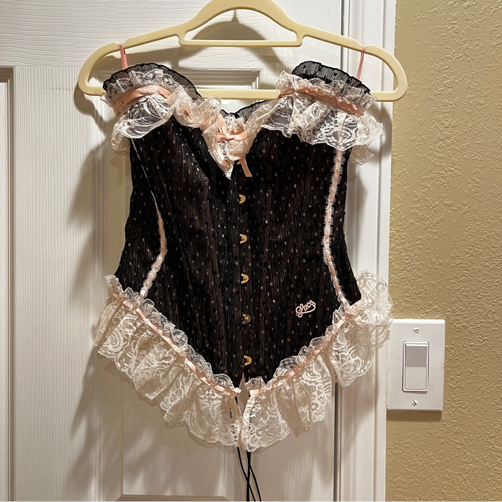 LaceMade Black and Pink Lace Corset